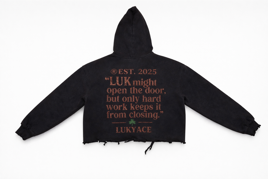LUKY ACE Distressed Cropped Hoodie
