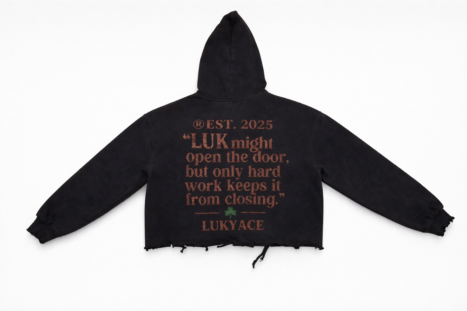 LUKY ACE Distressed Cropped Hoodie